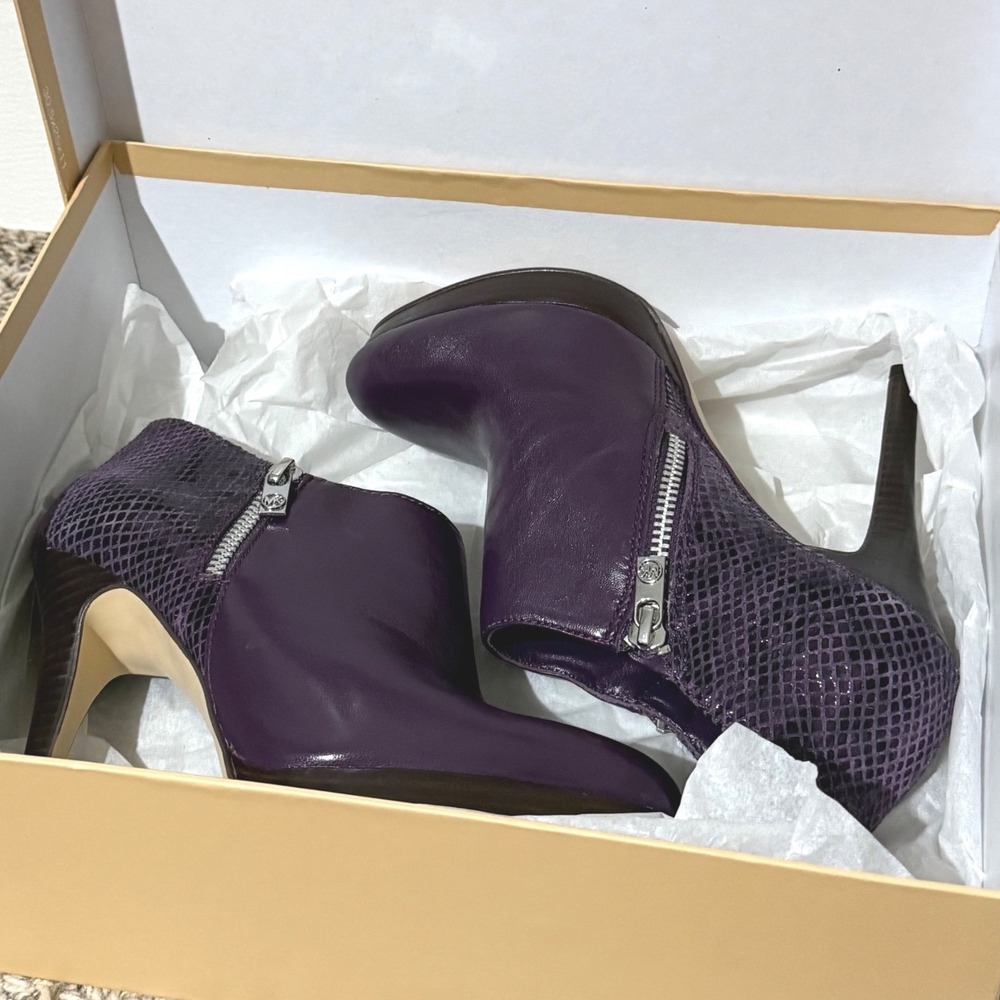 Michael Kors Purple Leather Snakeskin Platform Ankle Booties Heels Womens 7.5M - Picture 4 of 7